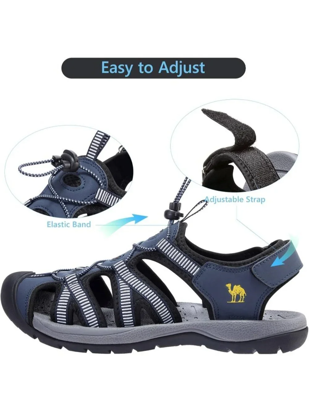 Men's Blue Closed Toe Outdoor Beach Hiking Rubber Waterproof Sport Sandals